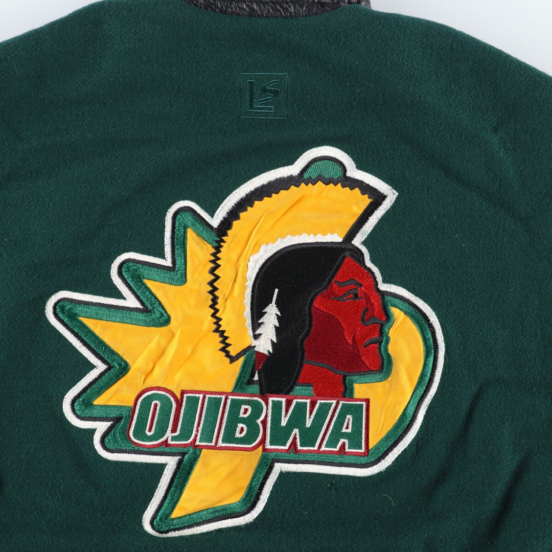 90'S LEATHER SPORT Back embroidery Leather sleeve wool varsity jacket Award jacket Varsity jacket Men's M Vintage /evb004235