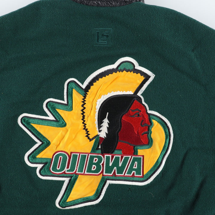 90'S LEATHER SPORT Back embroidery Leather sleeve wool varsity jacket Award jacket Varsity jacket Men's M Vintage /evb004235