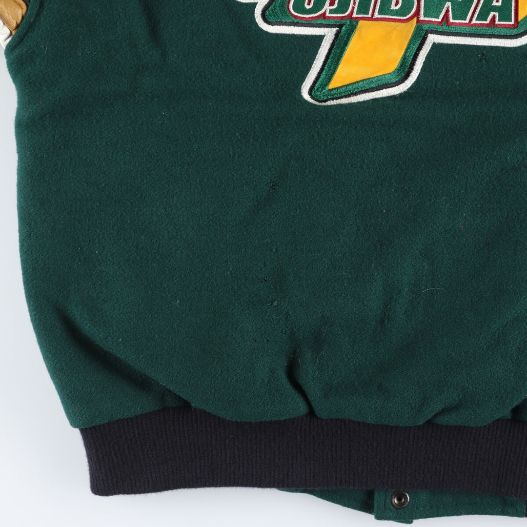 90'S LEATHER SPORT Back embroidery Leather sleeve wool varsity jacket Award jacket Varsity jacket Men's M Vintage /evb004235