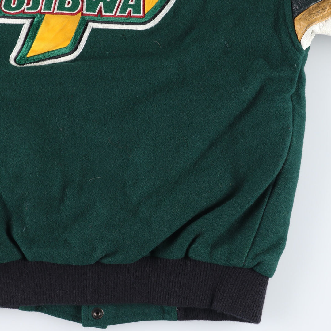 90'S LEATHER SPORT Back embroidery Leather sleeve wool varsity jacket Award jacket Varsity jacket Men's M Vintage /evb004235