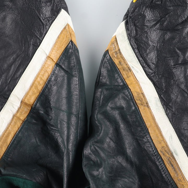 90'S LEATHER SPORT Back embroidery Leather sleeve wool varsity jacket Award jacket Varsity jacket Men's M Vintage /evb004235