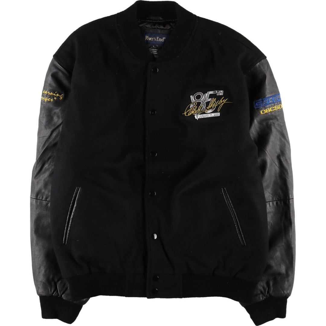 River's End Back Embroidery Leather Sleeve Wool Stadium Jacket Award Jacket Varsity Jacket Men's L /evb004255