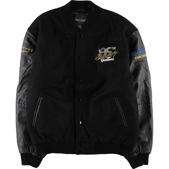 River's End Back Embroidery Leather Sleeve Wool Stadium Jacket Award Jacket Varsity Jacket Men's L /evb004255