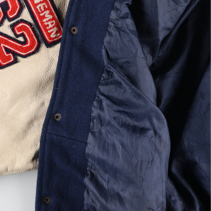 Big size 90s~ Bishop leather sleeve wool varsity jacket, made in Canada, men's XXXL, vintage /evb004257