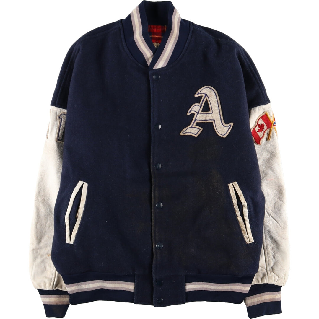 90s~ SHAIN Leather Sleeve Wool Varsity Jacket Award Jacket Varsity Jacket Made in Canada Men's XL Vintage /evb004259