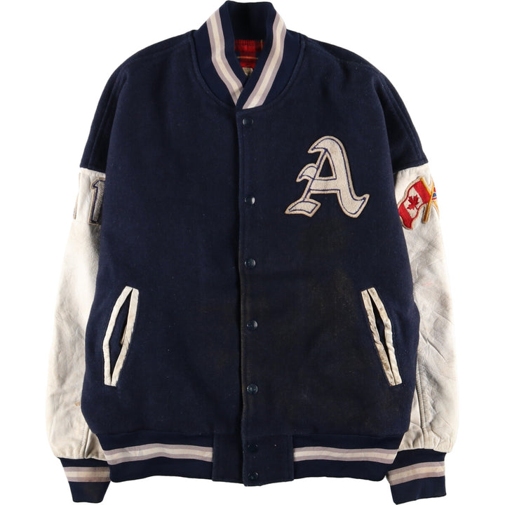 90s~ SHAIN Leather Sleeve Wool Varsity Jacket Award Jacket Varsity Jacket Made in Canada Men's XL Vintage /evb004259