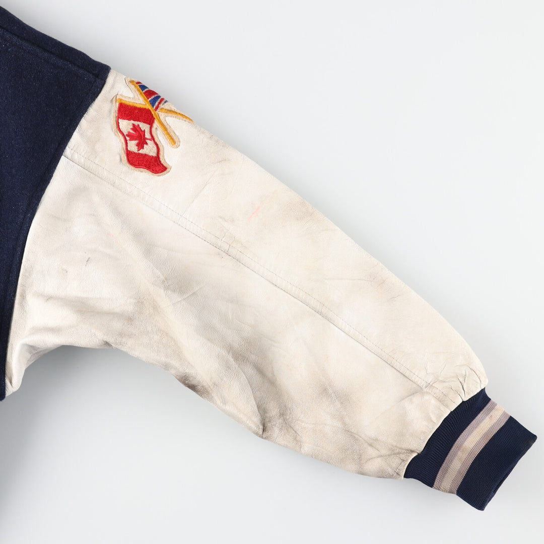 90s~ SHAIN Leather Sleeve Wool Varsity Jacket Award Jacket Varsity Jacket Made in Canada Men's XL Vintage /evb004259