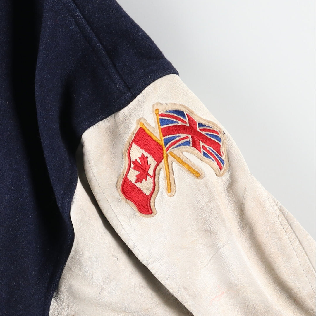 90s~ SHAIN Leather Sleeve Wool Varsity Jacket Award Jacket Varsity Jacket Made in Canada Men's XL Vintage /evb004259
