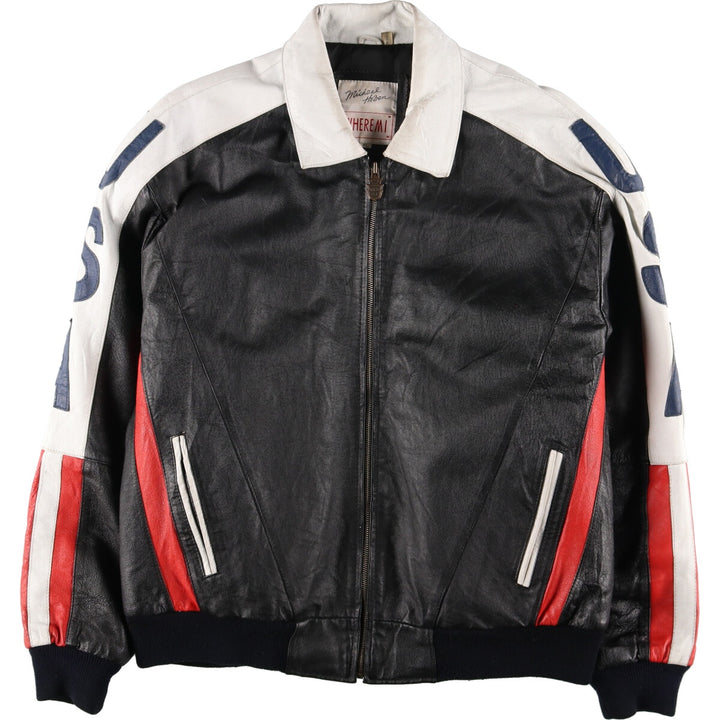 90'S Michael Hoban Stars and Stripes Leather Blouson Type Men's XL Vintage /evb004264