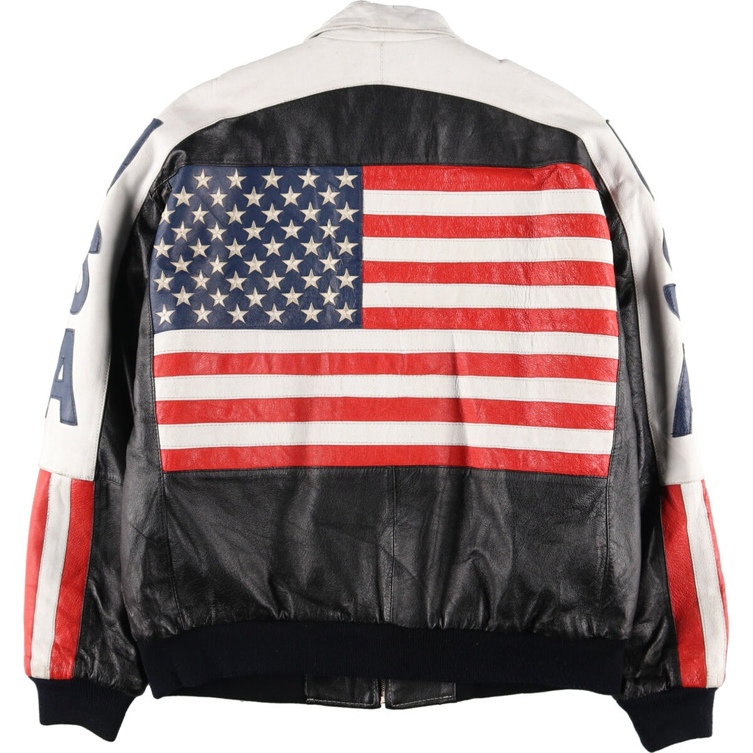 90'S Michael Hoban Stars and Stripes Leather Blouson Type Men's XL Vintage /evb004264