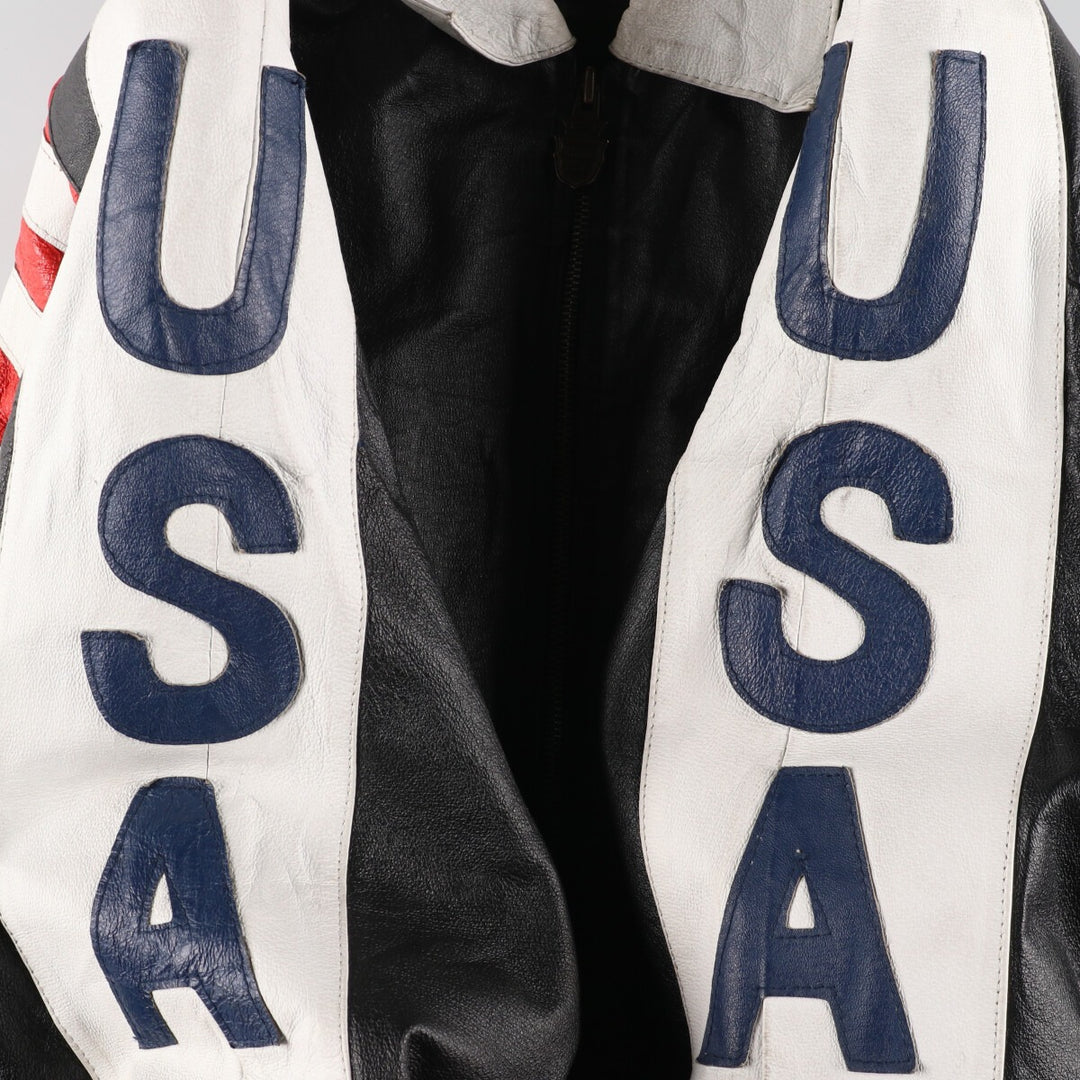 90'S Michael Hoban Stars and Stripes Leather Blouson Type Men's XL Vintage /evb004264