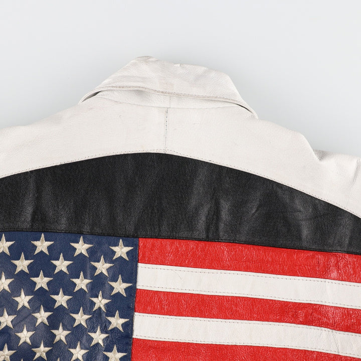 90'S Michael Hoban Stars and Stripes Leather Blouson Type Men's XL Vintage /evb004264