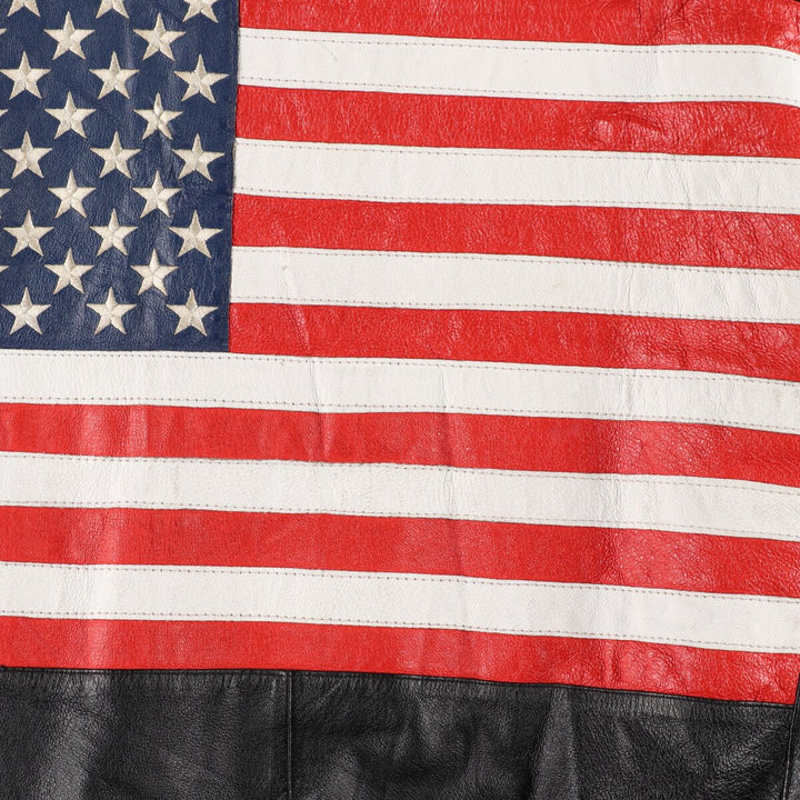 90'S Michael Hoban Stars and Stripes Leather Blouson Type Men's XL Vintage /evb004264