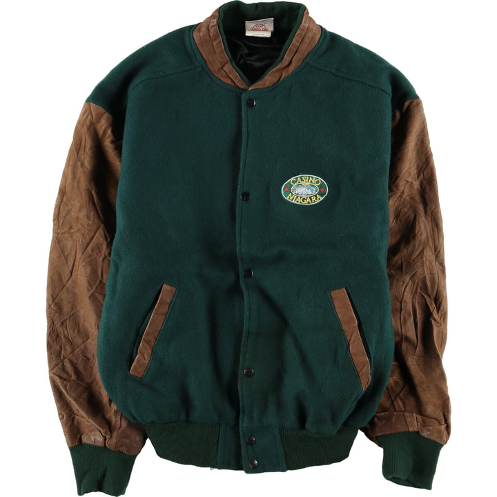 ~90'S CASINO NIAGARA Sleeve Leather Wool Stadium Jacket Award Jacket Varsity Jacket Men's XXL Vintage /evb004300