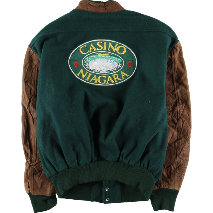 ~90'S CASINO NIAGARA Sleeve Leather Wool Stadium Jacket Award Jacket Varsity Jacket Men's XXL Vintage /evb004300