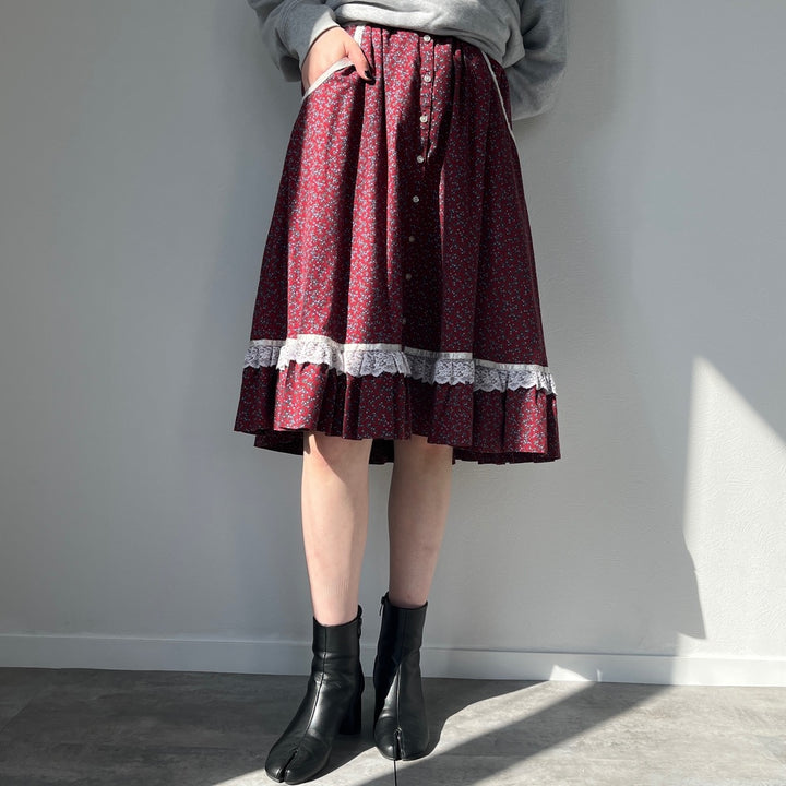 70'S GUNNE SAX Jessica floral print open front cotton half length flared skirt made in USA women's S vintage /evb004447