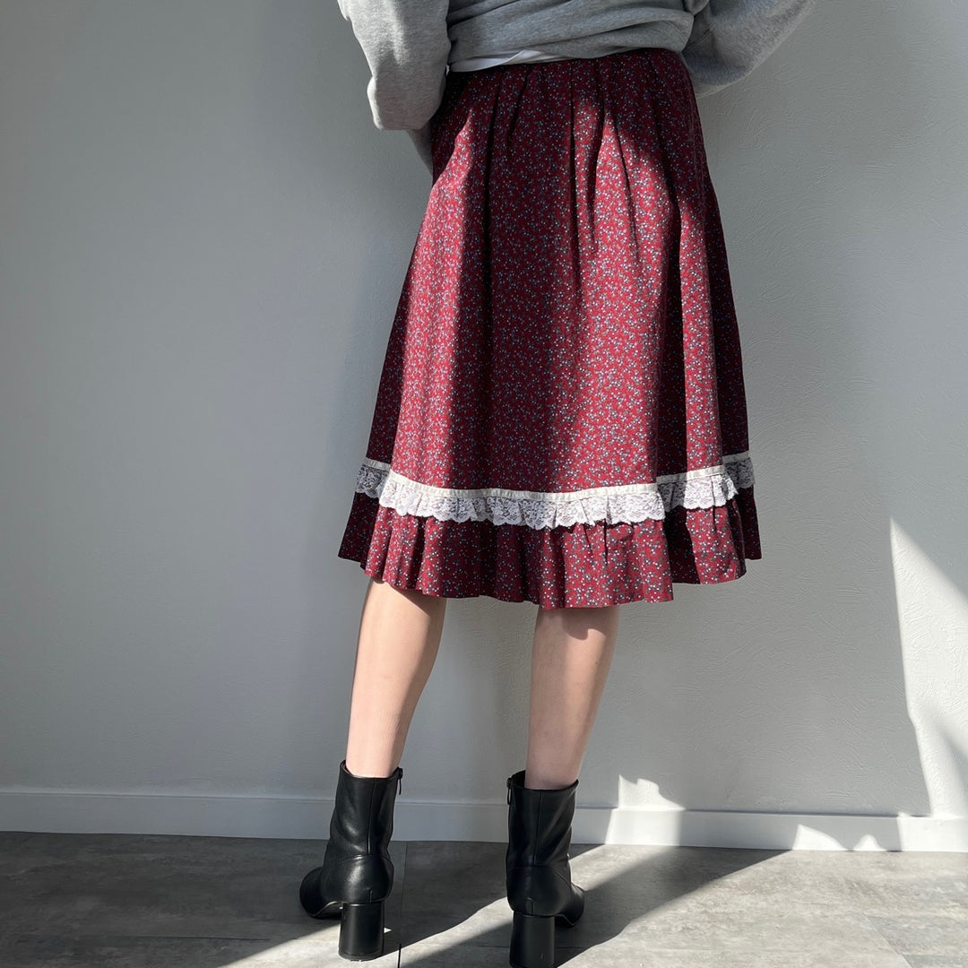 70'S GUNNE SAX Jessica floral print open front cotton half length flared skirt made in USA women's S vintage /evb004447