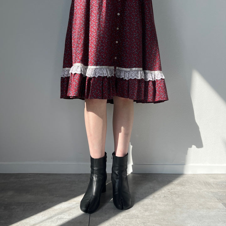 70'S GUNNE SAX Jessica floral print open front cotton half length flared skirt made in USA women's S vintage /evb004447