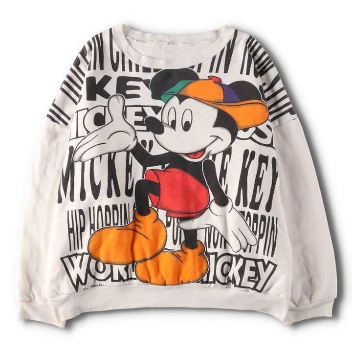 80s-90'S MICKEY MOUSE double-sided print double-face character sweatshirt, trainer, men's L, vintage /evb004454