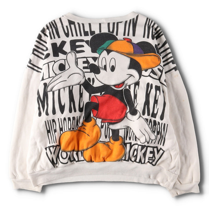 80s-90'S MICKEY MOUSE double-sided print double-face character sweatshirt, trainer, men's L, vintage /evb004454