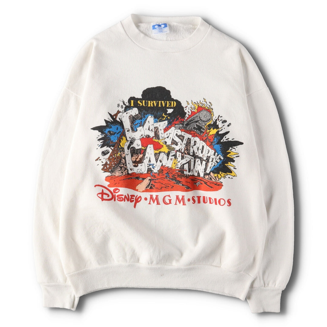 00'S Disney MGM Studios CATASTROPHE CANYON Printed Sweatshirt Trainer Made in USA Men's L /evb004473