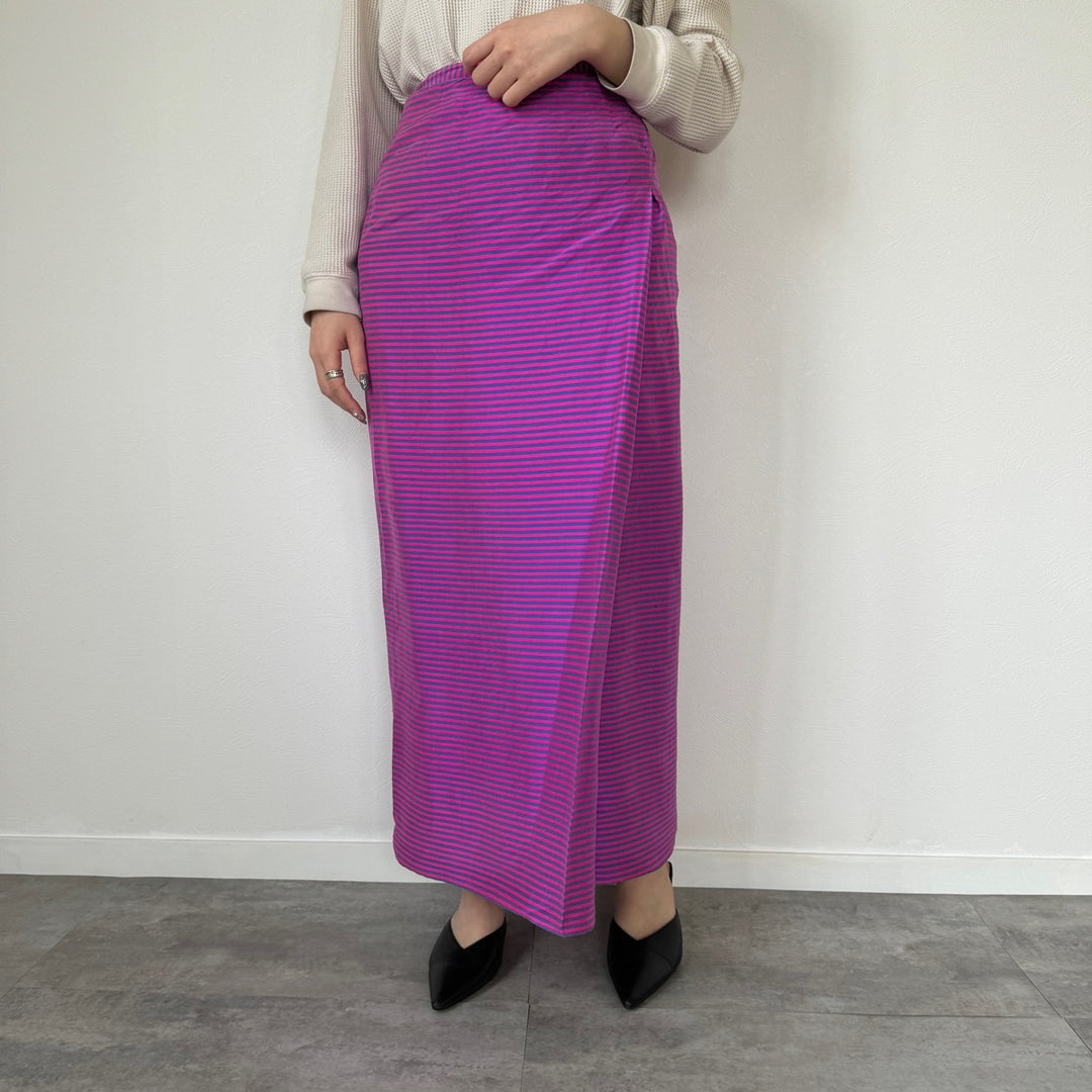 70'S UNKNOWN Border Pattern Maxi Length Tight Skirt Women's S Vintage /evb004515