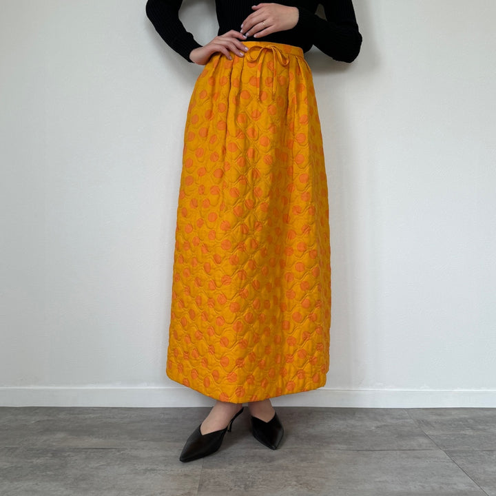 60s-70'S Alex Colman Dot Pattern Quilted Maxi A-line Skirt Women's M Vintage /evb004520