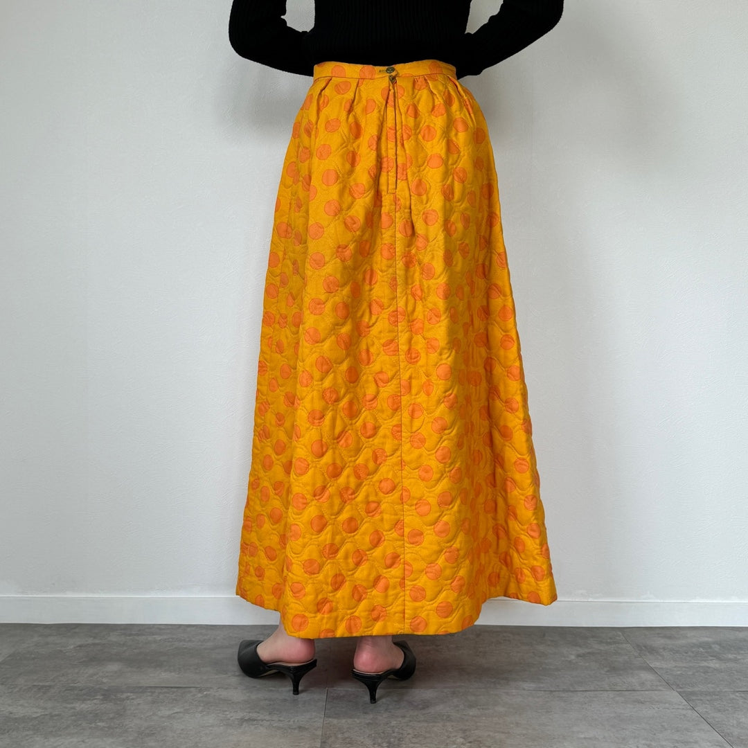 60s-70'S Alex Colman Dot Pattern Quilted Maxi A-line Skirt Women's M Vintage /evb004520