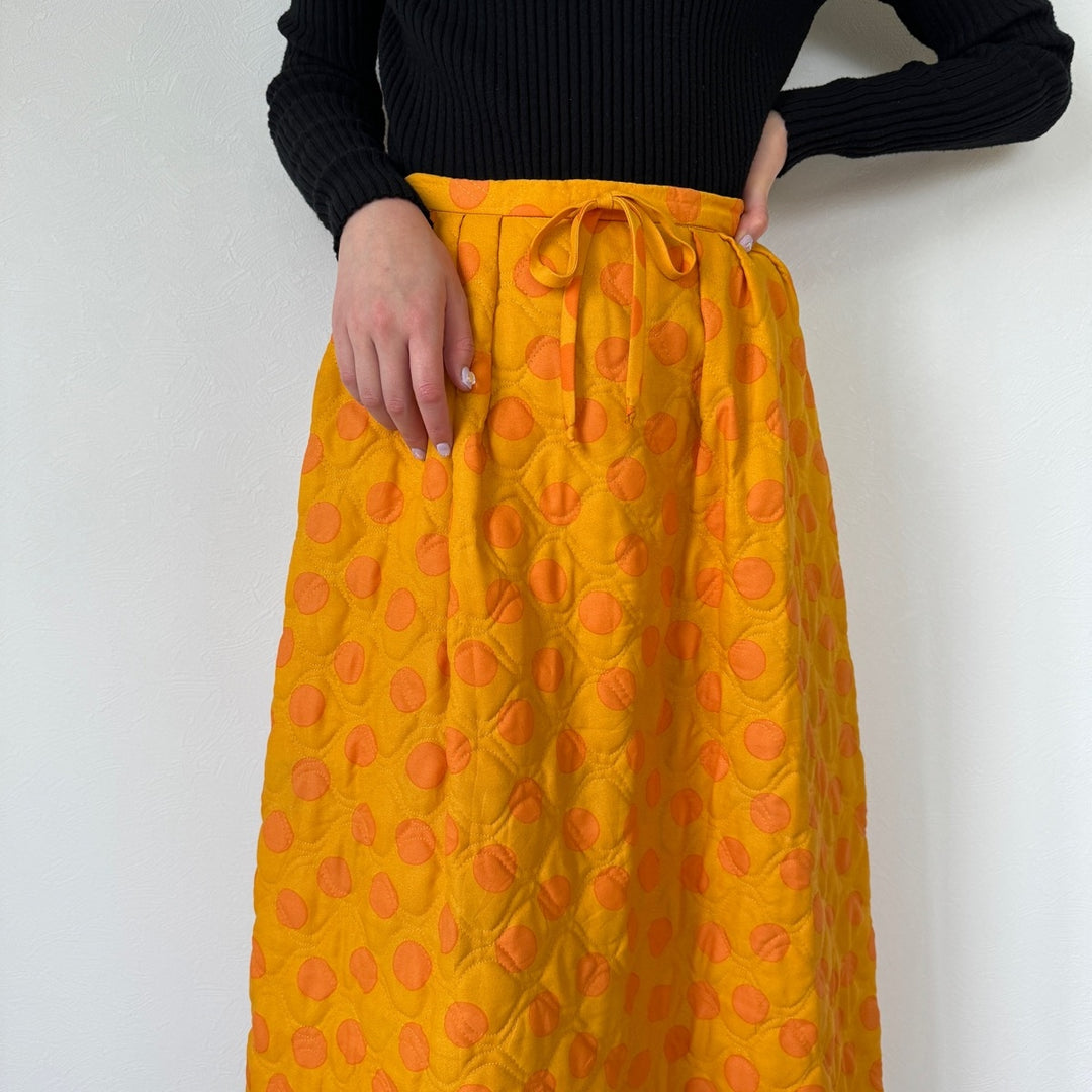 60s-70'S Alex Colman Dot Pattern Quilted Maxi A-line Skirt Women's M Vintage /evb004520