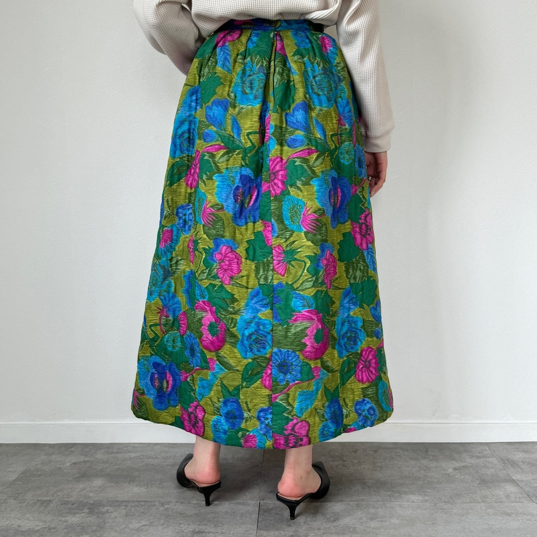 60s-70'S Alex Colman Floral Quilted Long Flare Skirt Women's S Vintage /evb004522