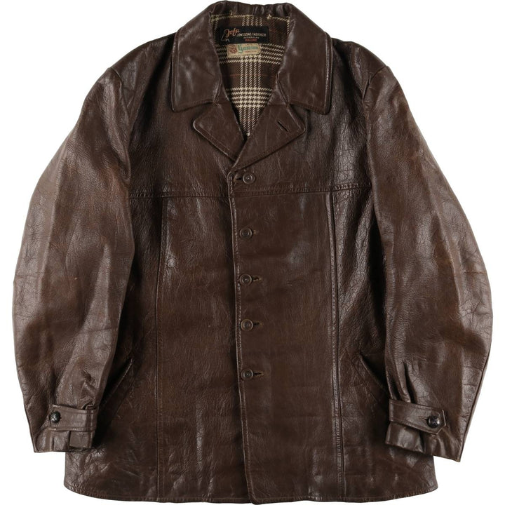 1940'S ~ JONSSONS FABRIKER Leather Car Coat Men's Size L Vintage Genuine Leather Goatskin brown type Vintage Second Hand