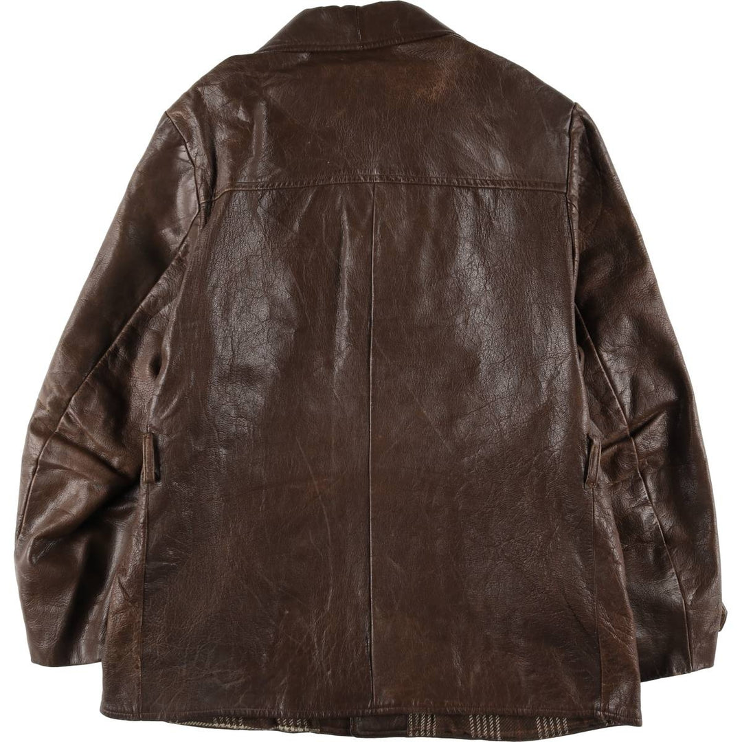 1940'S ~ JONSSONS FABRIKER Leather Car Coat Men's Size L Vintage Genuine Leather Goatskin brown type Vintage Second Hand