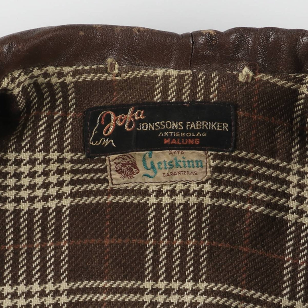 1940'S ~ JONSSONS FABRIKER Leather Car Coat Men's Size L Vintage Genuine Leather Goatskin brown type Vintage Second Hand