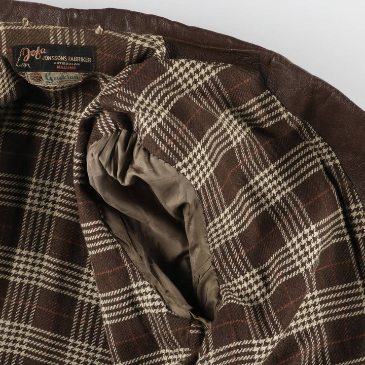 1940'S ~ JONSSONS FABRIKER Leather Car Coat Men's Size L Vintage Genuine Leather Goatskin brown type Vintage Second Hand