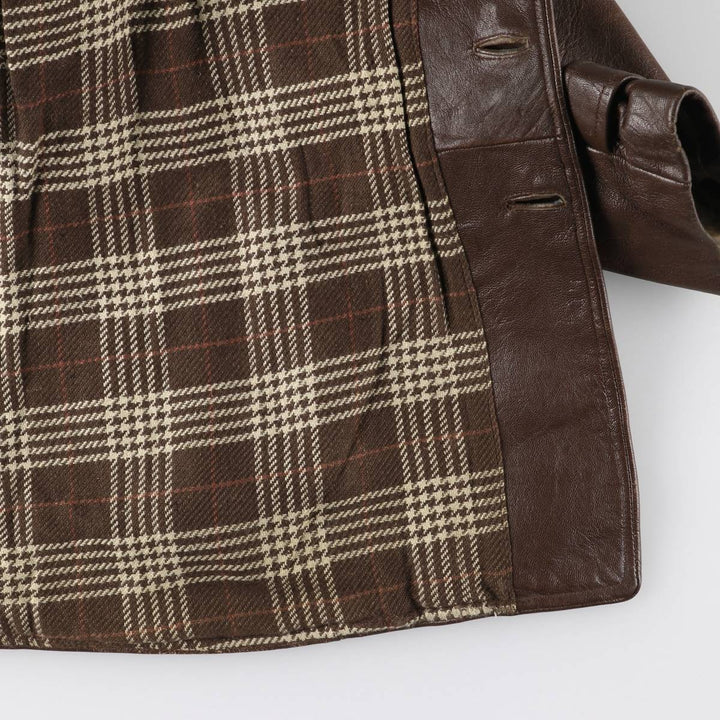 1940'S ~ JONSSONS FABRIKER Leather Car Coat Men's Size L Vintage Genuine Leather Goatskin brown type Vintage Second Hand