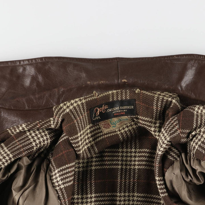 1940'S ~ JONSSONS FABRIKER Leather Car Coat Men's Size L Vintage Genuine Leather Goatskin brown type Vintage Second Hand