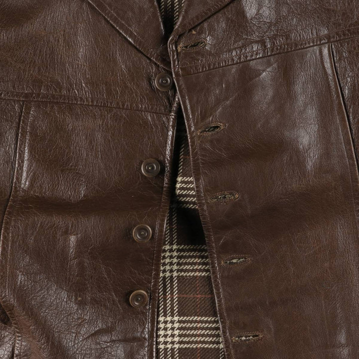 1940'S ~ JONSSONS FABRIKER Leather Car Coat Men's Size L Vintage Genuine Leather Goatskin brown type Vintage Second Hand