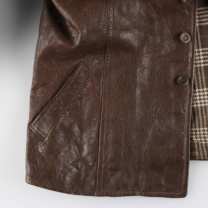 1940'S ~ JONSSONS FABRIKER Leather Car Coat Men's Size L Vintage Genuine Leather Goatskin brown type Vintage Second Hand