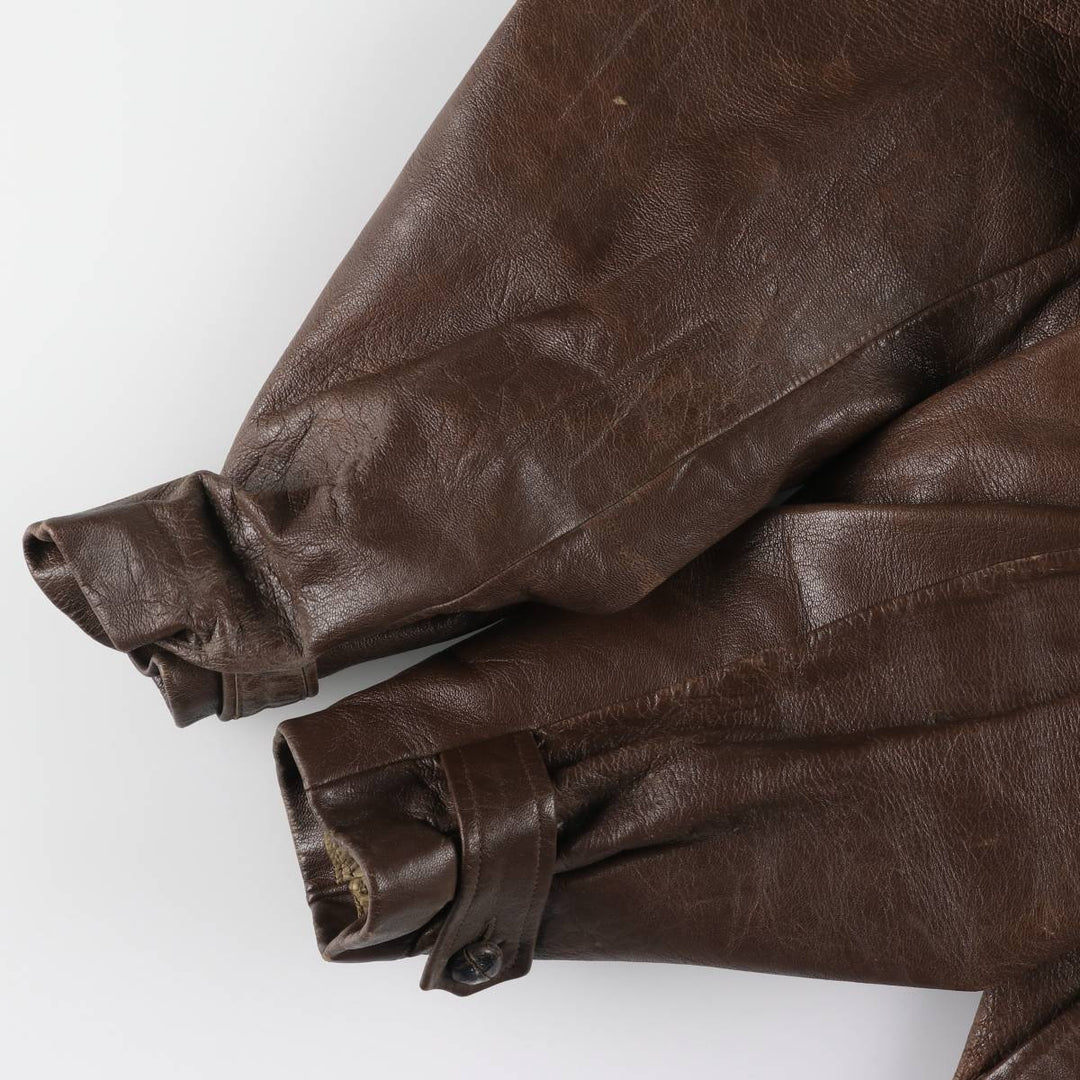 1940'S ~ JONSSONS FABRIKER Leather Car Coat Men's Size L Vintage Genuine Leather Goatskin brown type Vintage Second Hand