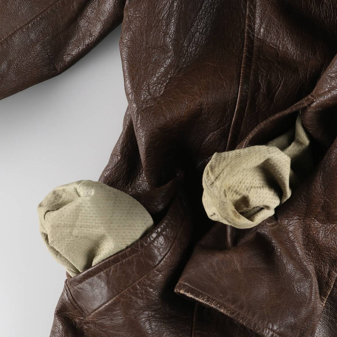 1940'S ~ JONSSONS FABRIKER Leather Car Coat Men's Size L Vintage Genuine Leather Goatskin brown type Vintage Second Hand