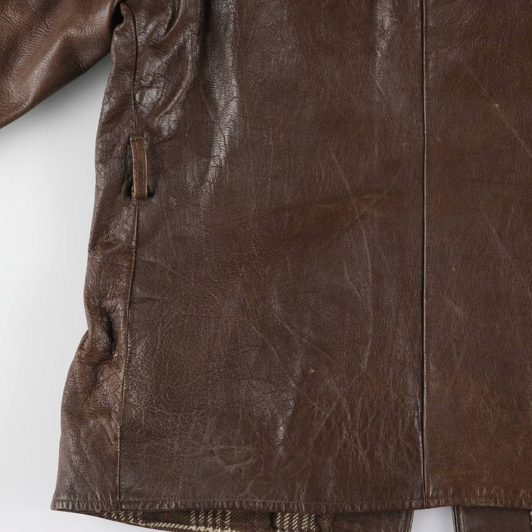 1940'S ~ JONSSONS FABRIKER Leather Car Coat Men's Size L Vintage Genuine Leather Goatskin brown type Vintage Second Hand