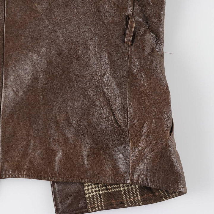 1940'S ~ JONSSONS FABRIKER Leather Car Coat Men's Size L Vintage Genuine Leather Goatskin brown type Vintage Second Hand