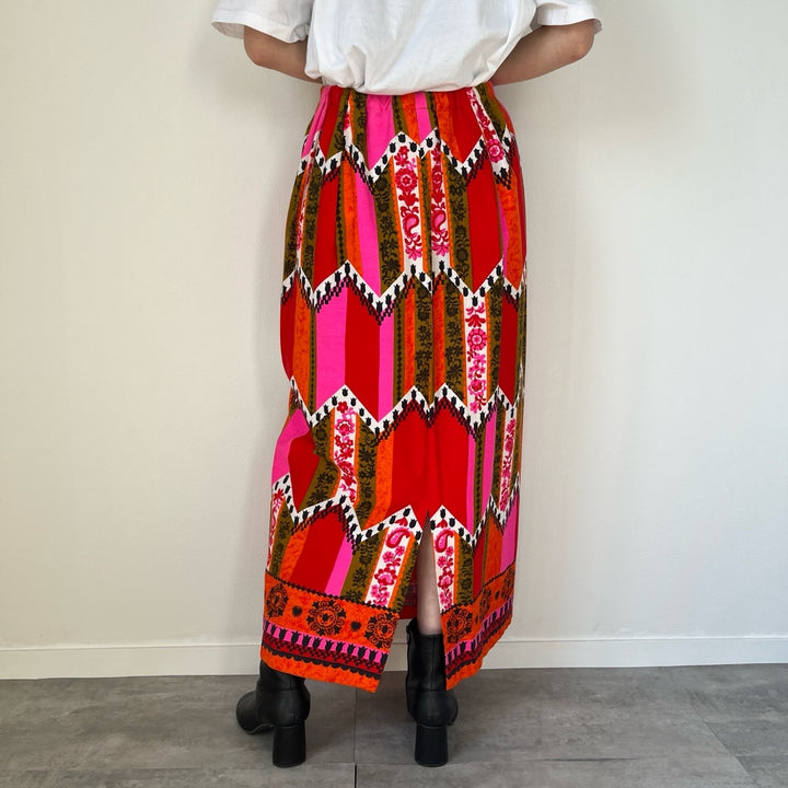 70'S Alice all-over print maxi length tight skirt women's M vintage /evb004536