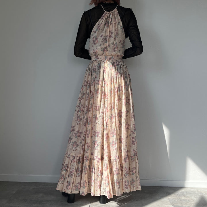 70'S UNKNOWN Floral American Sleeve Maxi Length Sleeveless Dress Women's S Vintage /evb004544