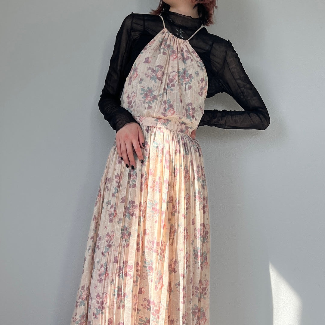 70'S UNKNOWN Floral American Sleeve Maxi Length Sleeveless Dress Women's S Vintage /evb004544