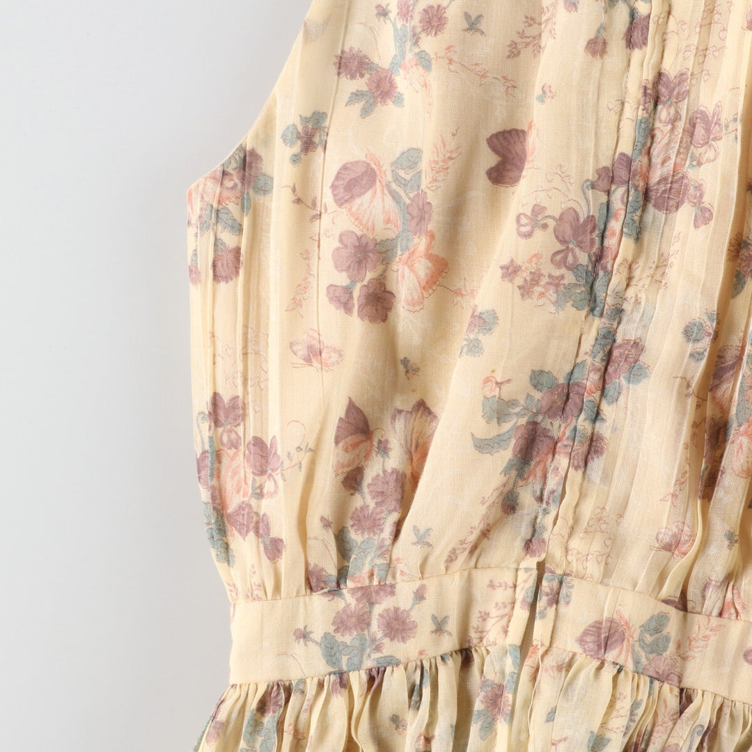 70'S UNKNOWN Floral American Sleeve Maxi Length Sleeveless Dress Women's S Vintage /evb004544