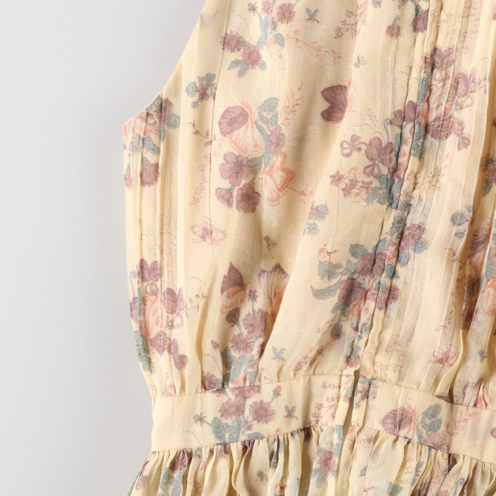 70'S UNKNOWN Floral American Sleeve Maxi Length Sleeveless Dress Women's S Vintage /evb004544