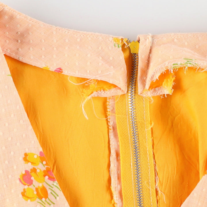 70'S UNKNOWN Floral Dot Pattern V-neck Short Sleeve Dress Women's L Vintage /evb004549