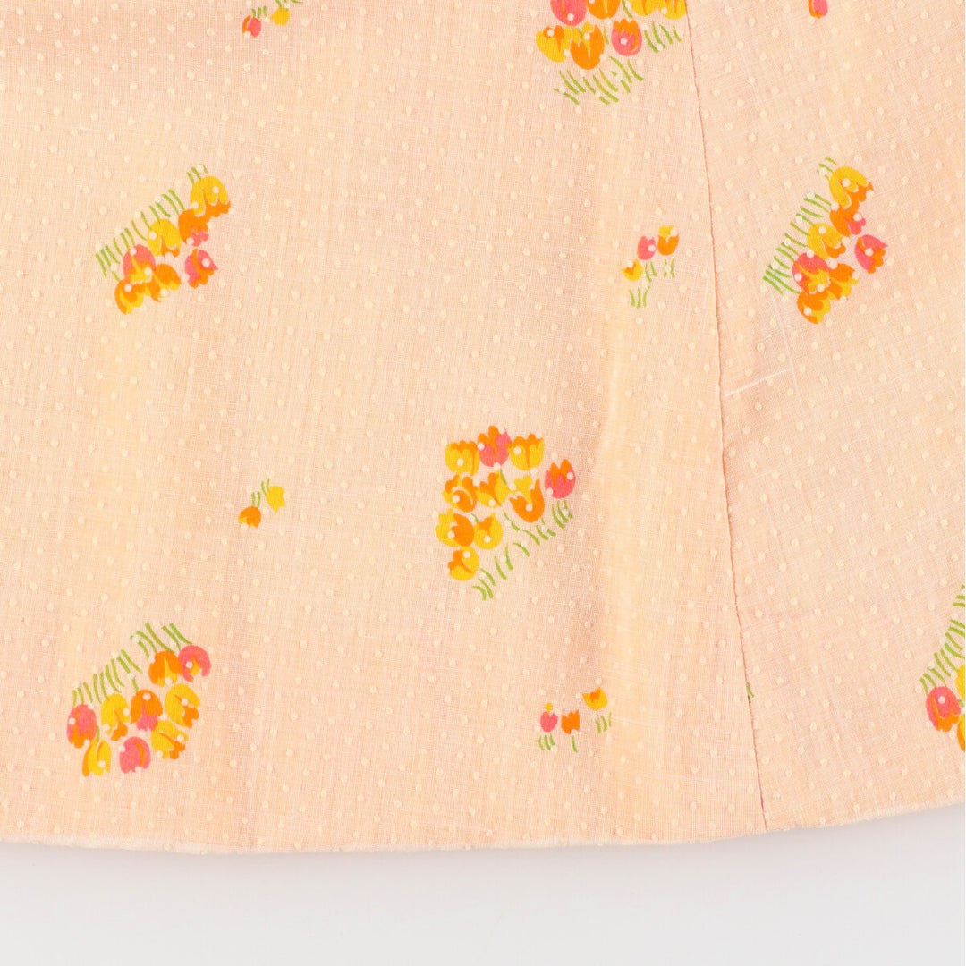 70'S UNKNOWN Floral Dot Pattern V-neck Short Sleeve Dress Women's L Vintage /evb004549