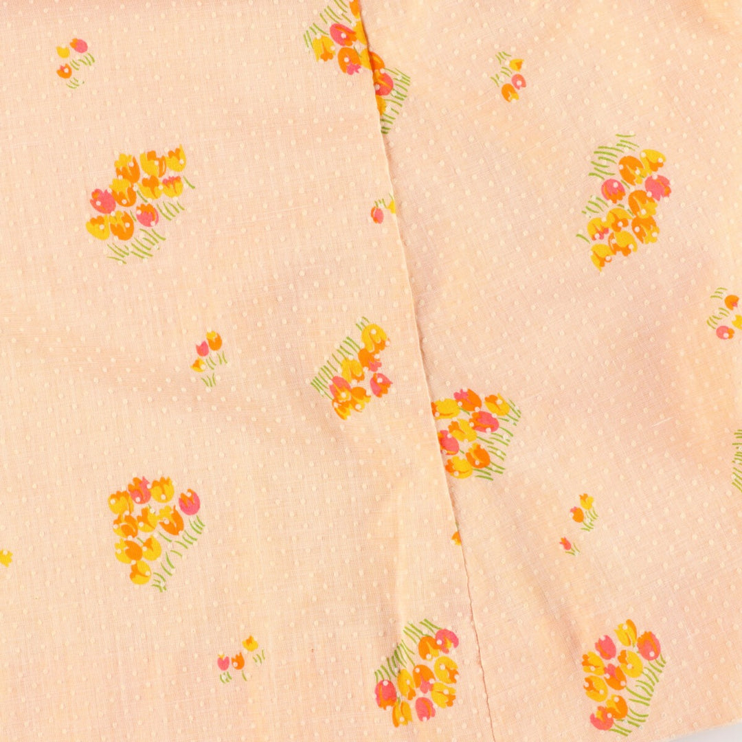 70'S UNKNOWN Floral Dot Pattern V-neck Short Sleeve Dress Women's L Vintage /evb004549